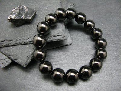 Elite Noble Shungite Genuine Bracelet ~ 7 Inches ~ 12mm Round Beads