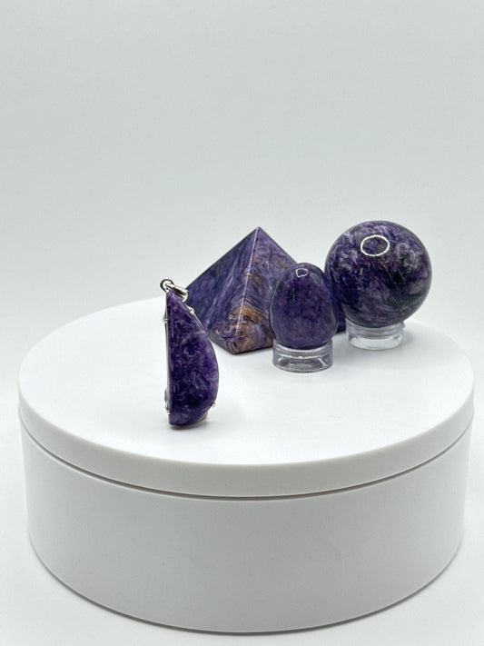Charoite Sterling Silver Pendant – Curved Teardrop - 5.02 Grams