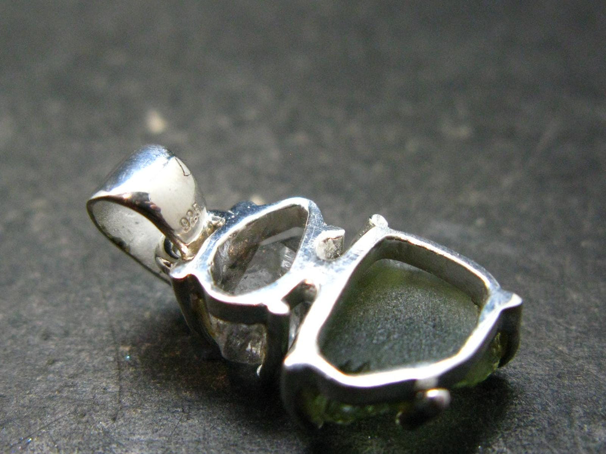 Moldavite & Herkimer Diamond Silver Pendant - 1.0" - 2.09 Grams