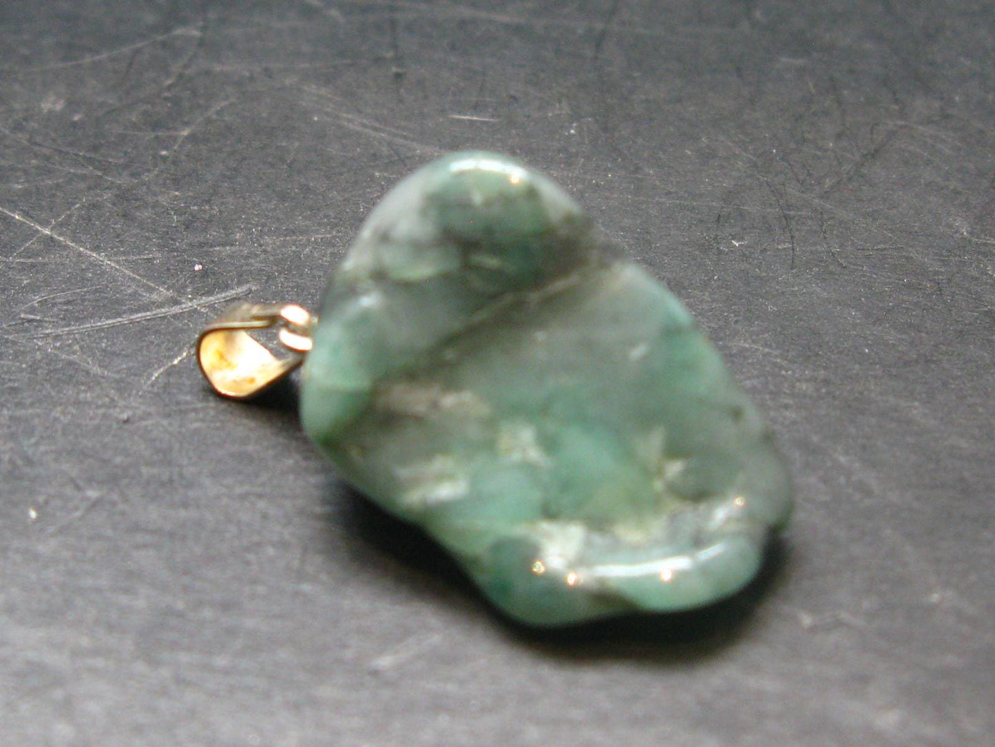 Natural Emerald Tumbled Stone Silver Pendant from Brazil - 1.1" - 4.29 Grams
