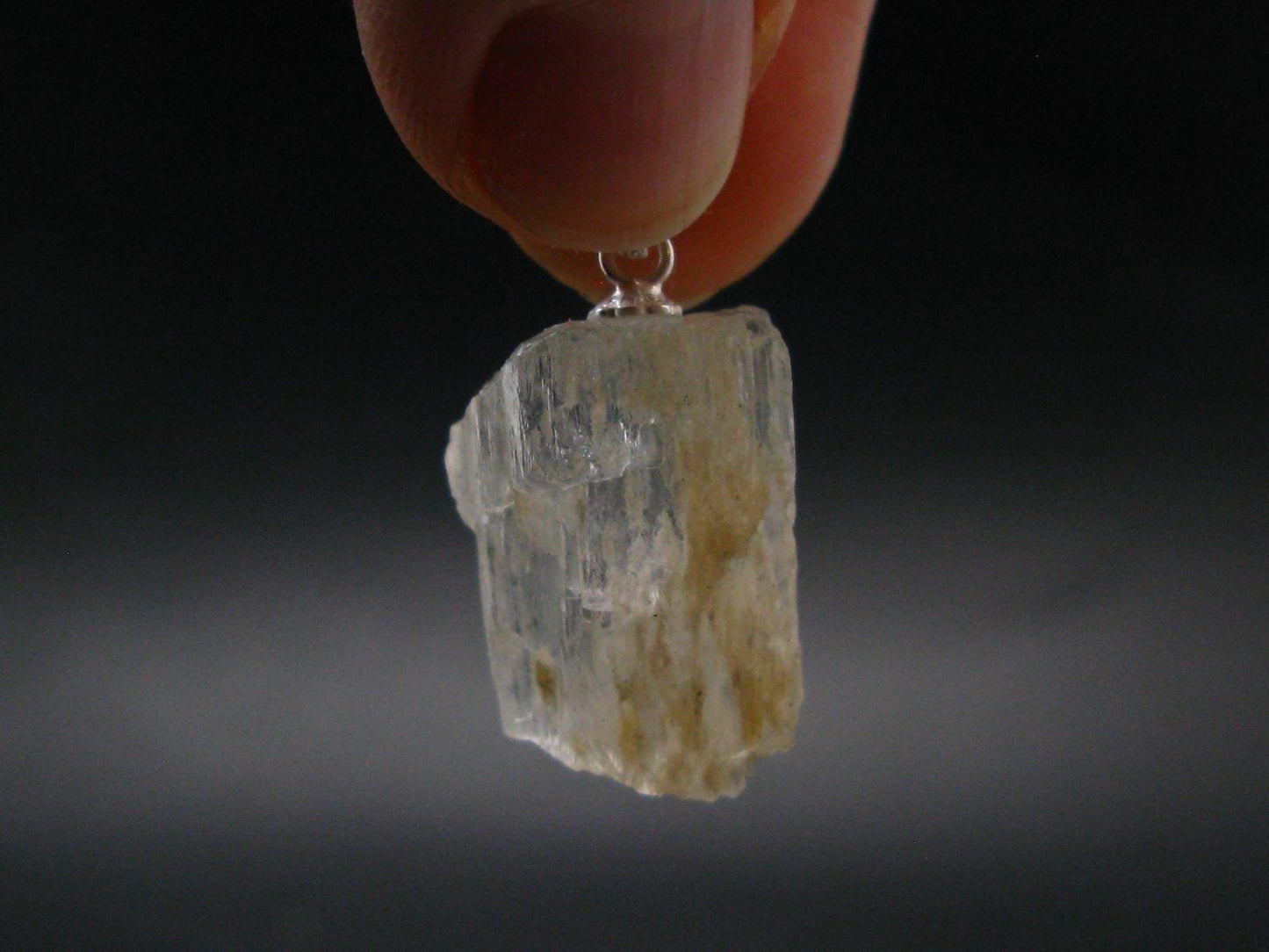 Clear Petalite Crystal Silver Pendant from Brazil - 1.1" - 3.53 Grams
