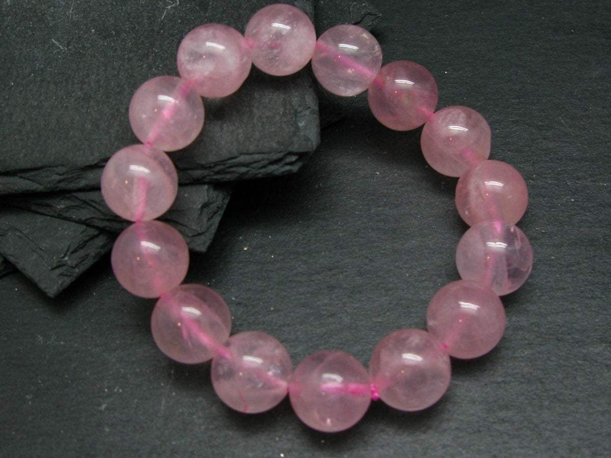Rose Quartz Genuine Bracelet ~ 7 Inches ~ 14mm Round Beads
