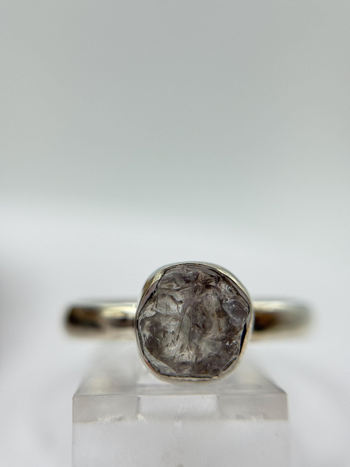 Raw Herderite Sterling Silver Ring – Natural Crystal Statement Band - SIZES: 6,7,8