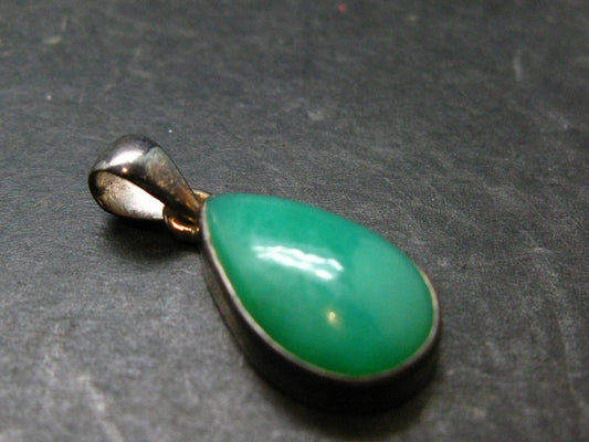 Rich Green Chrysoprase Silver Pendant From Australia - 1.2" - 4.0 Grams