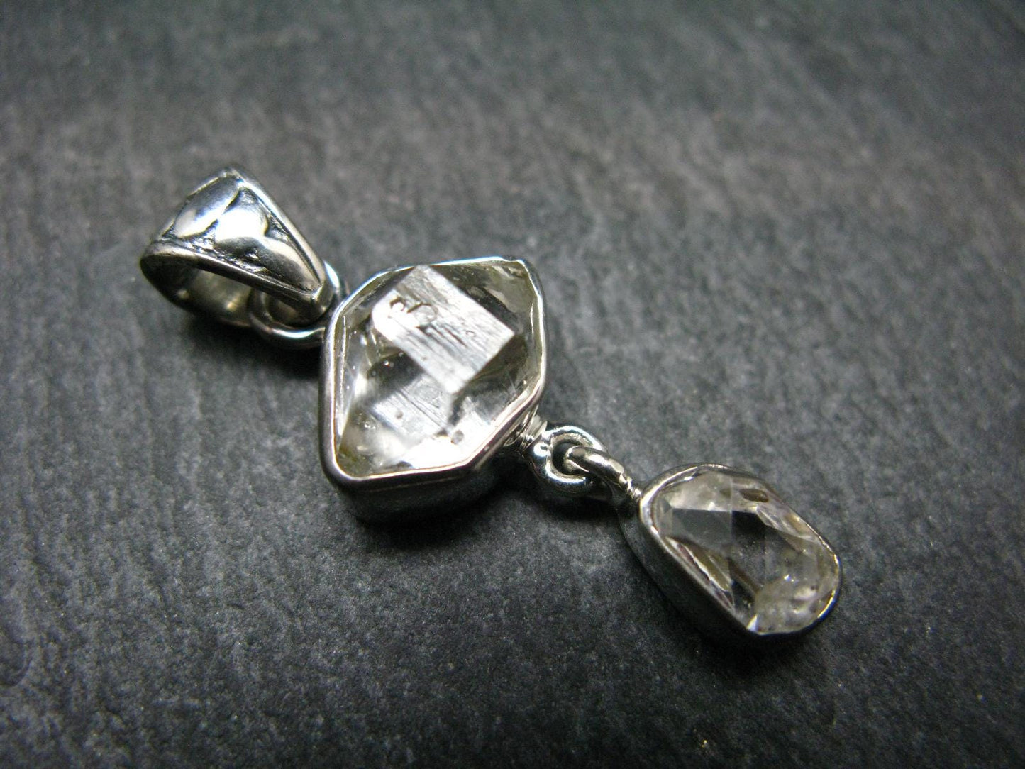 Fine Natural Herkimer Diamond Silver Pendant From New York - 1.5" - 5.34 Grams