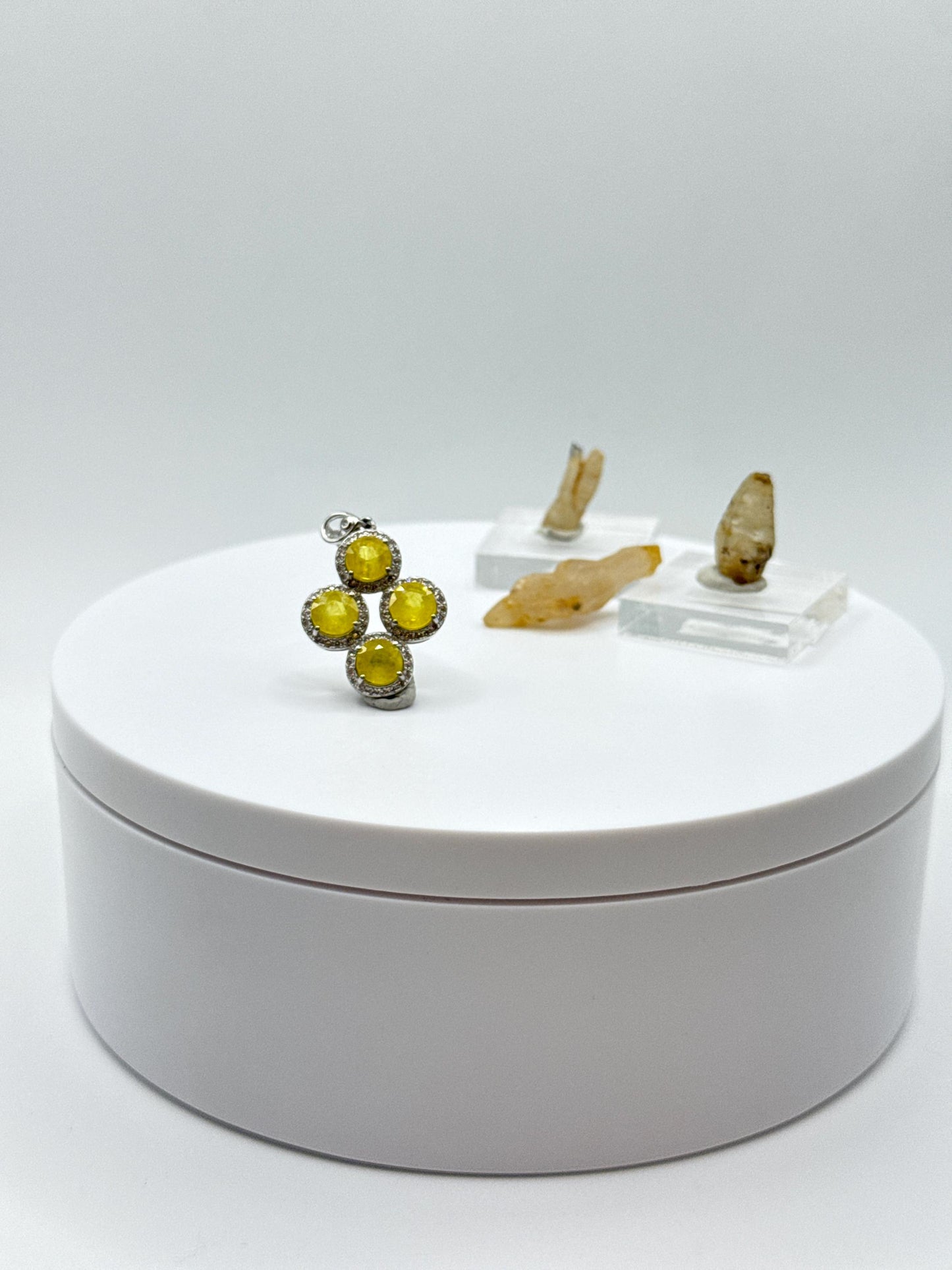 Yellow Sapphire Cluster Pendant | Natural Yellow Sapphire Necklace | Sterling Silver Halo Pendant | September Birthstone Jewelry - 3.22 g