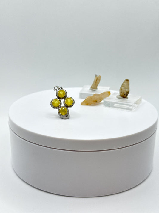 Yellow Sapphire Cluster Pendant | Natural Yellow Sapphire Necklace | Sterling Silver Halo Pendant | September Birthstone Jewelry - 3.22 g