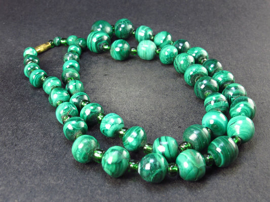 Malachite Round Beads Necklace From Congo - 20" - 65.3 Grams