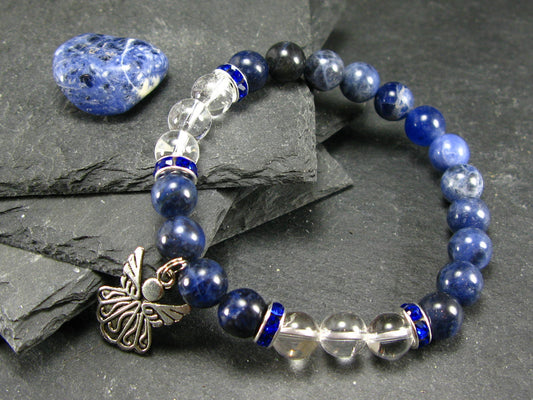 Sodalite & Quartz Genuine Bracelet ~ 7 Inches ~ 8mm Round Beads