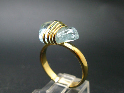 Aquamarine Gem Gold Plated Sterling Silver Ring - Size 10 - 4.55 Grams