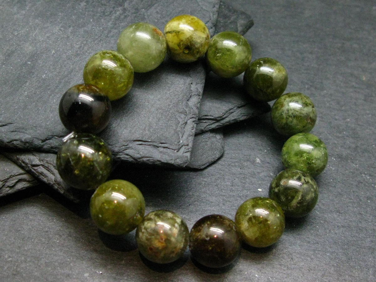 AAA Grade Grossular Green Garnet Genuine Bracelet ~ 7 Inches ~ 14mm Round Beads