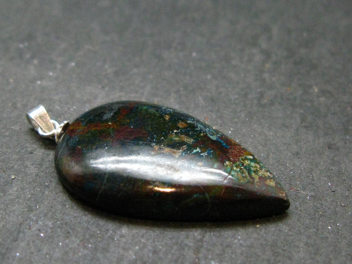 Quantum Quattro Shattuckite Malachite Dioptase Chrysocola Silver Pendant from Namibia - 1.6" - 6.19 Grams