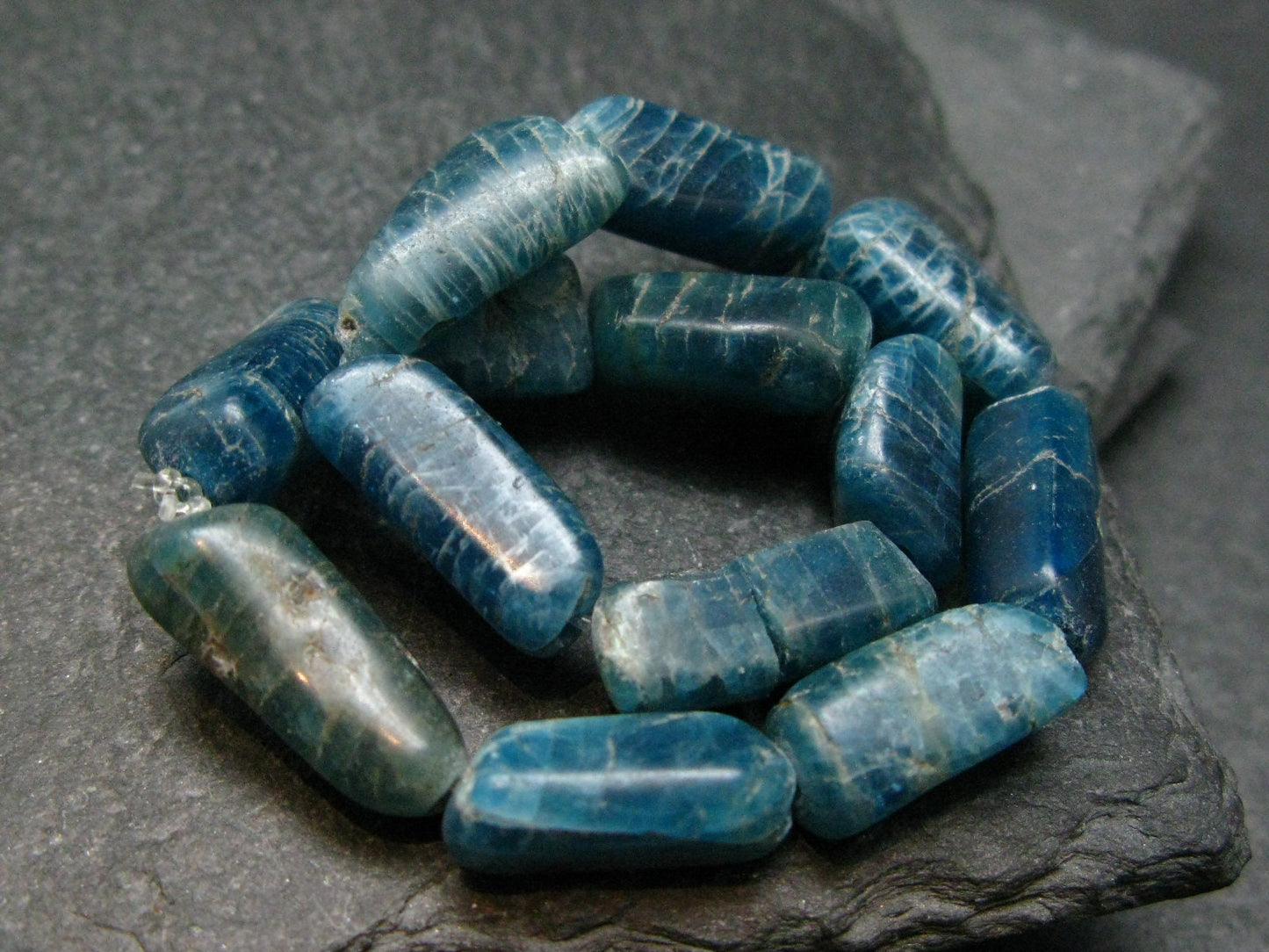 Neon Blue Apatite Genuine Bracelet ~ 7 Inches ~ 15mm Tumbled Beads