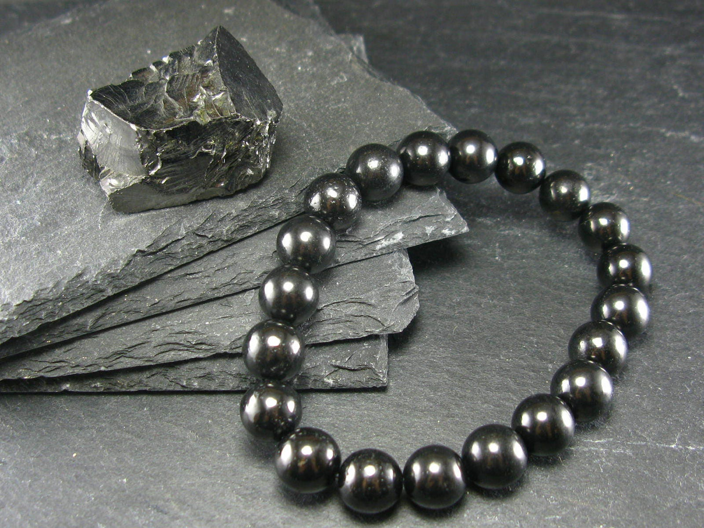 Shungite Genuine Bracelet ~ 7 Inches ~ 10mm Round Beads