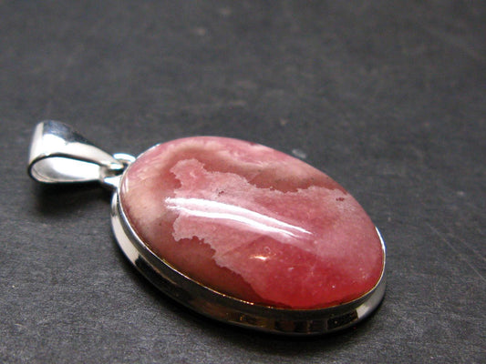 Rhodochrosite Silver Plated Pendant From Argentina - 1.5" - 7.82 Grams