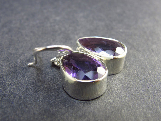 Orchid St. Valentine Gem!! Drop Shaped Faceted Natural Amethyst 925 Sterling Silver Earrings - 5.5 Grams