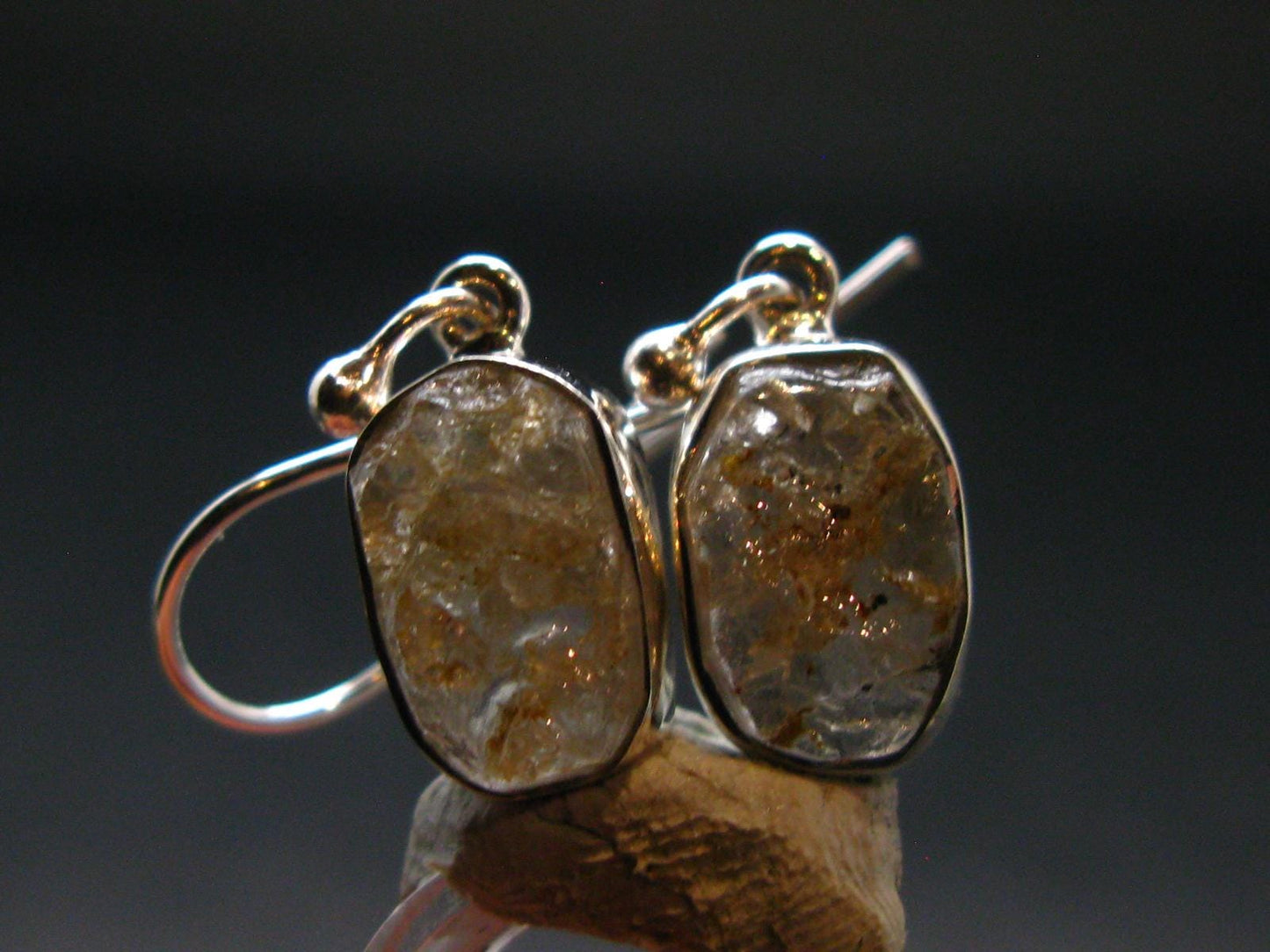 Gray Herderite Silver Earrings from Africa - 1.0" - 2.88 Grams