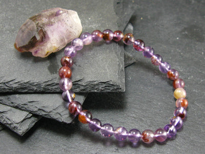 Cacoxenite in Amethyst Genuine Bracelet ~ 7 Inches ~ 6mm Round Beads