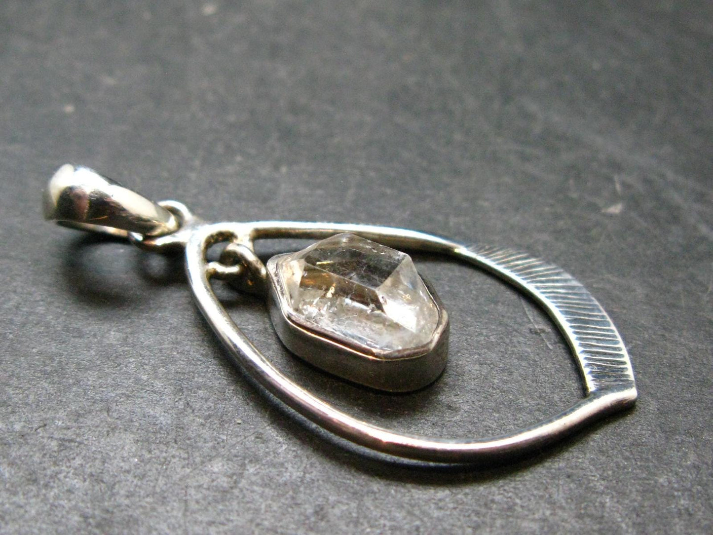 Fine Natural Herkimer Diamond Silver Pendant From New York - 1.9" - 5.27 Grams