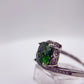 Green Helenite Cushion Cut Ring – Sterling Silver Halo Gemstone Statement Ring