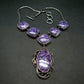Stunning Six Stones Silky Charoite AAA Quality Sterling Silver Necklace From Russia - 17"