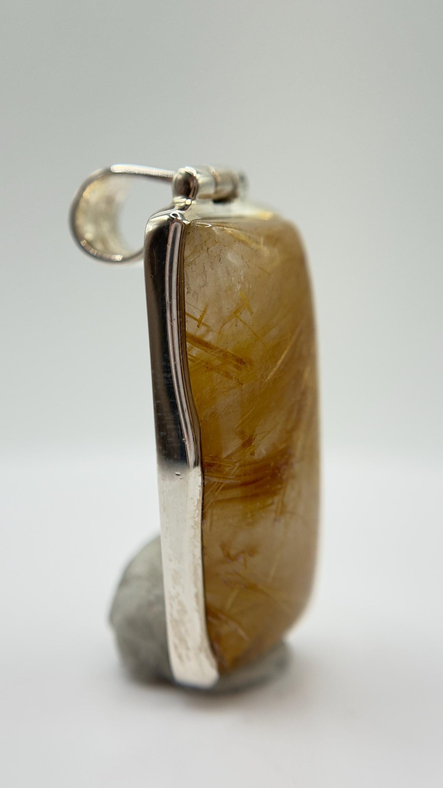 Golden Needle Inclusion Quartz Pendant – Natural Crystal Statement in Sterling Silver