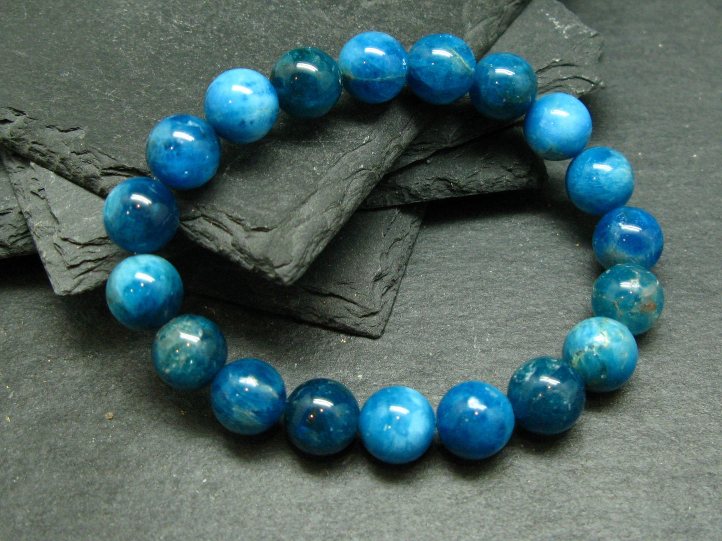 Neon Blue Apatite Genuine Bracelet ~ 7 Inches ~ 10mm Round Beads