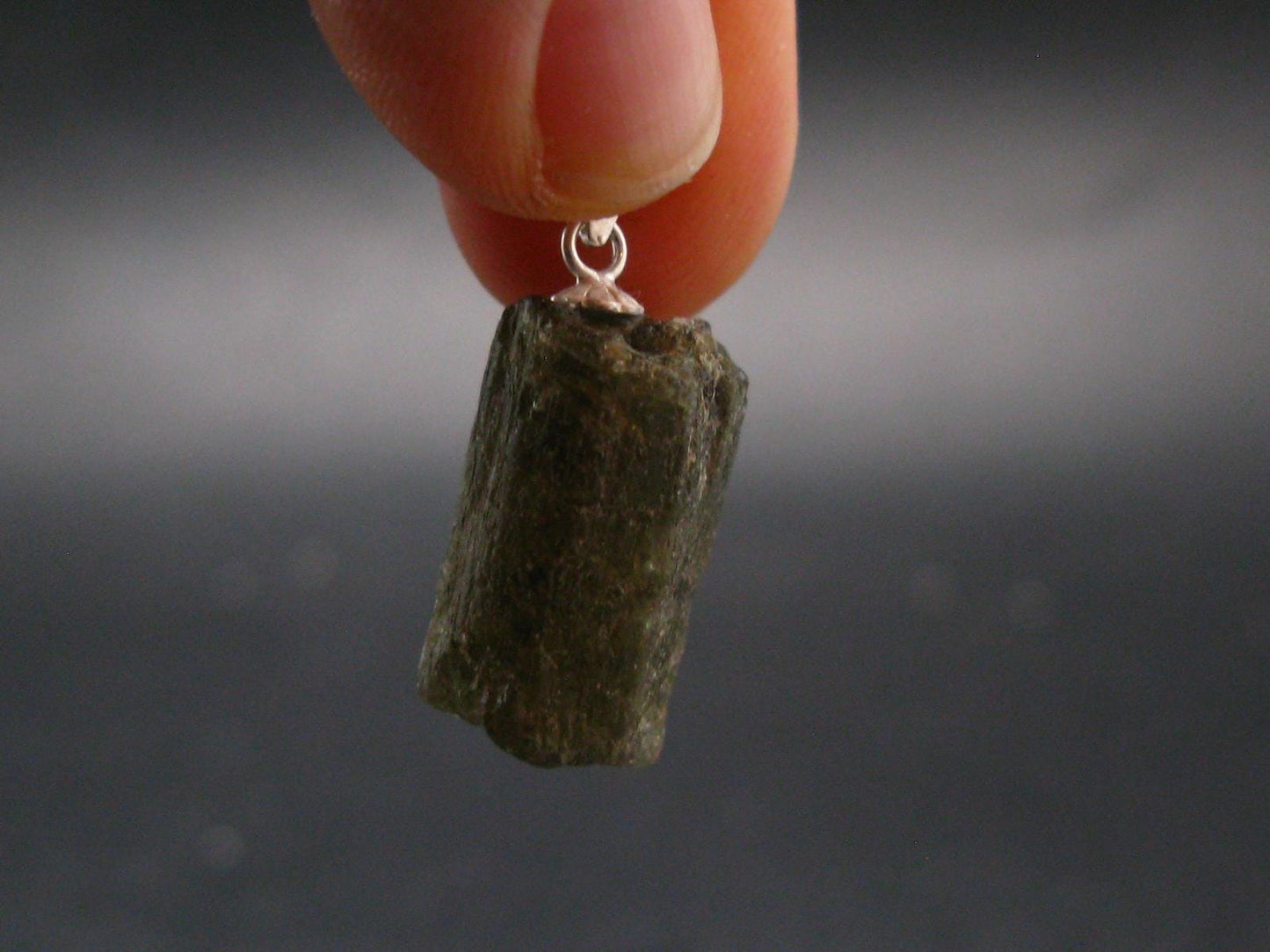 Extremely Rare Raw Gem Green Kornerupine Silver Pendant Crystal From Tanzania - 5.09 Grams - 1.0"