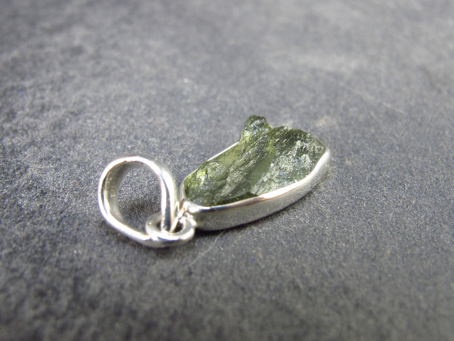 Natural Gem Moldavite Tektite SS Pendant from Czech Republic - 1.18 Grams - 0.9"