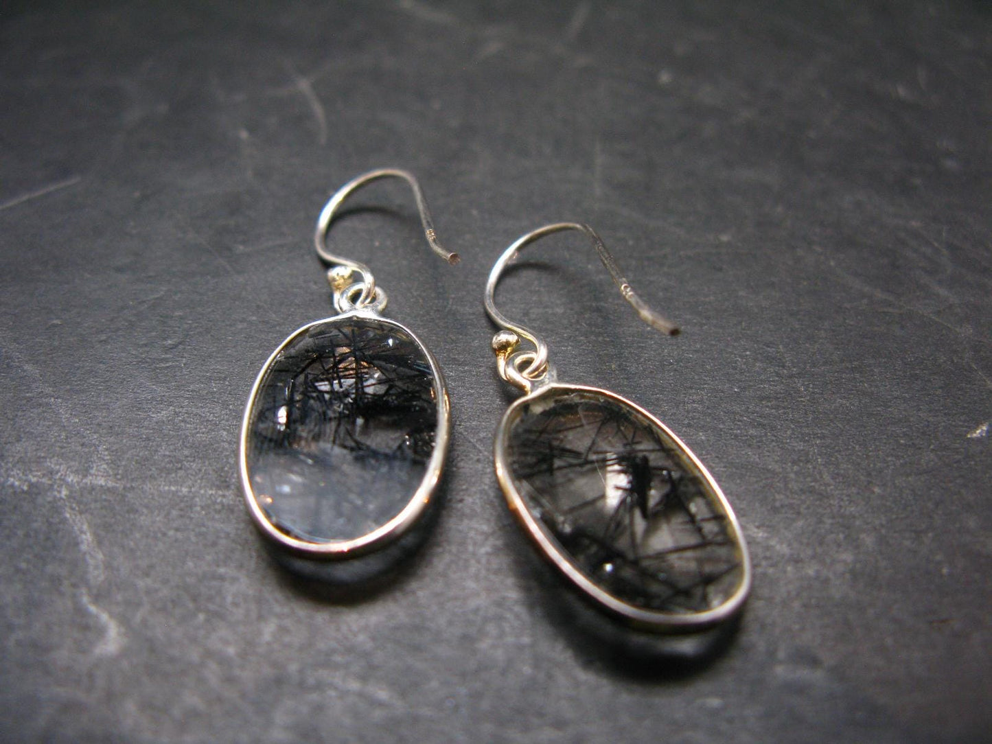 Large Tourmalinated Quartz Crystal Silver Earrings From Brazil - 1.3" - 3.14 Grams