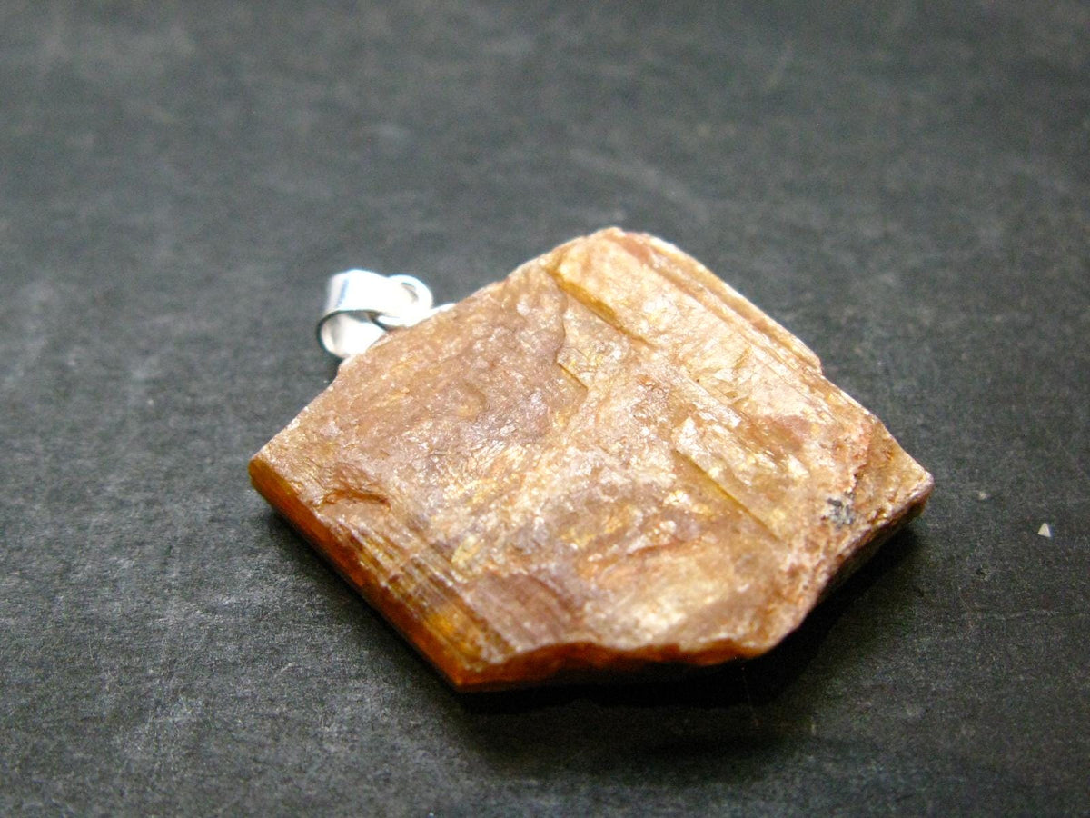 Orange Kyanite Crystal Silver Pendant From Tanzania - 1.1" - 6.0 Grams