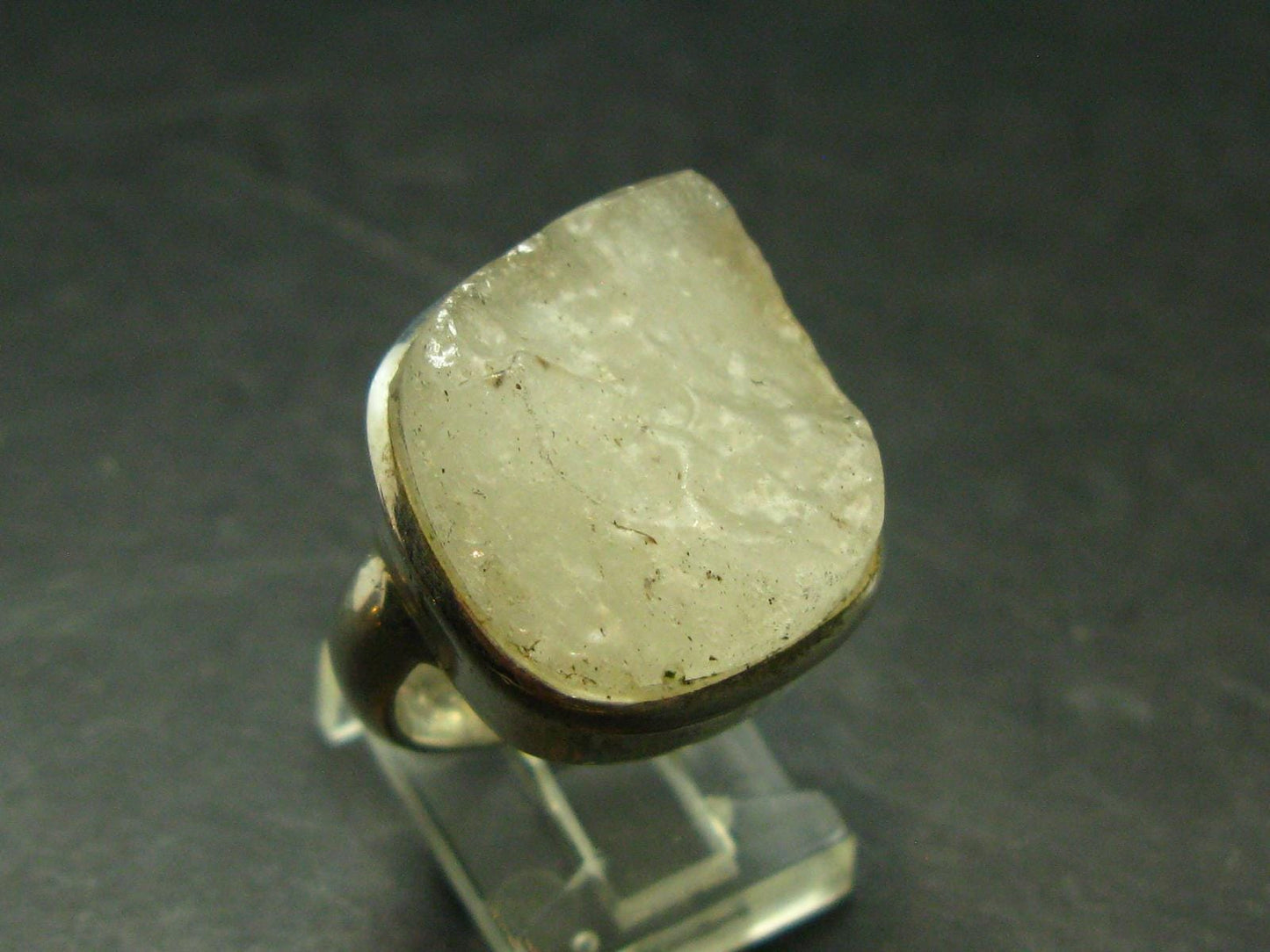 Natural Gem Raw Libyan Desert Glass Tektite Sterling Silver Ring from Libya - Size 5.25 - 10.26 Grams