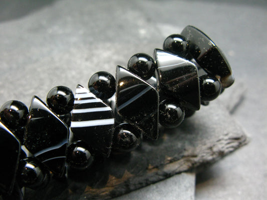 Black Agate Genuine Bracelet ~ 7 Inches ~ Mixed Beads