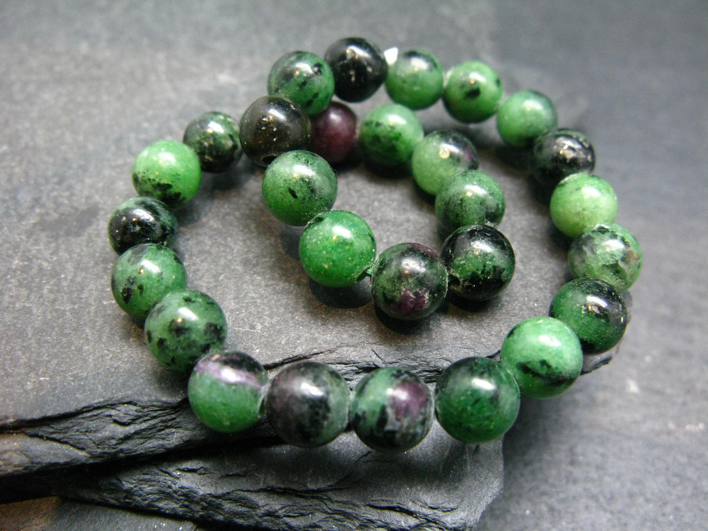 Ruby in Zoisite Genuine Bracelet ~ 7 Inches ~ 6mm Round Beads
