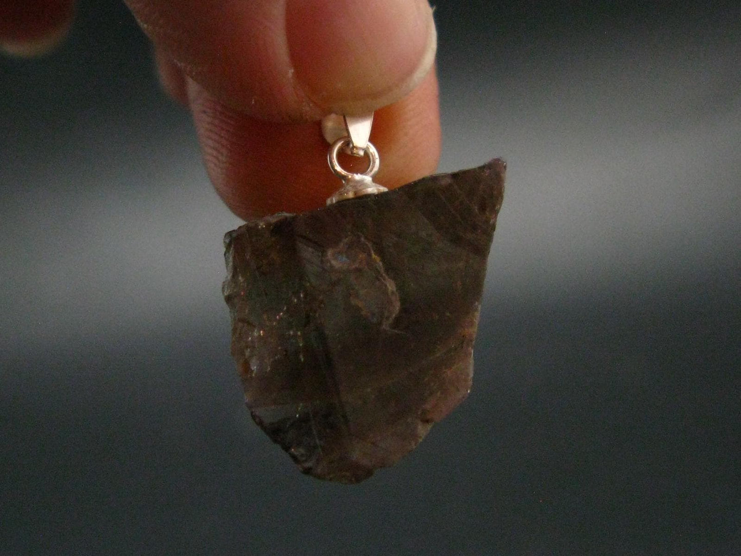 Rare Axinite Crystal Silver Pendant From Russia - 0.9" - 2.06 Grams