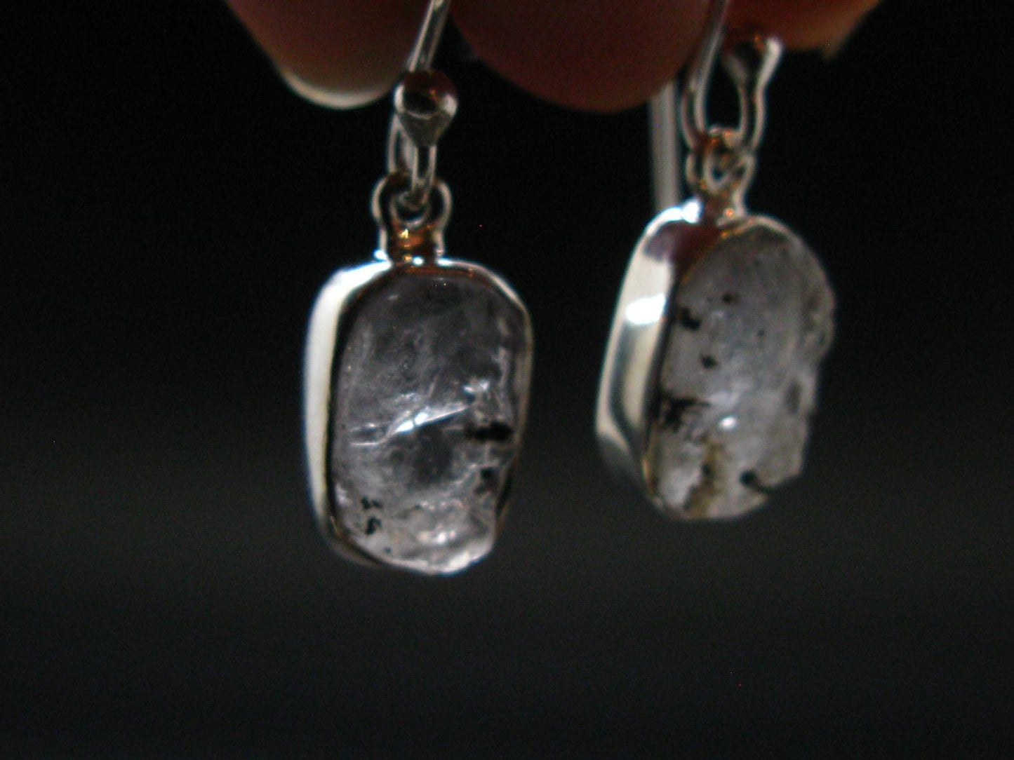 Gray Herderite Silver Earrings from Africa - 1.1" - 3.0 Grams