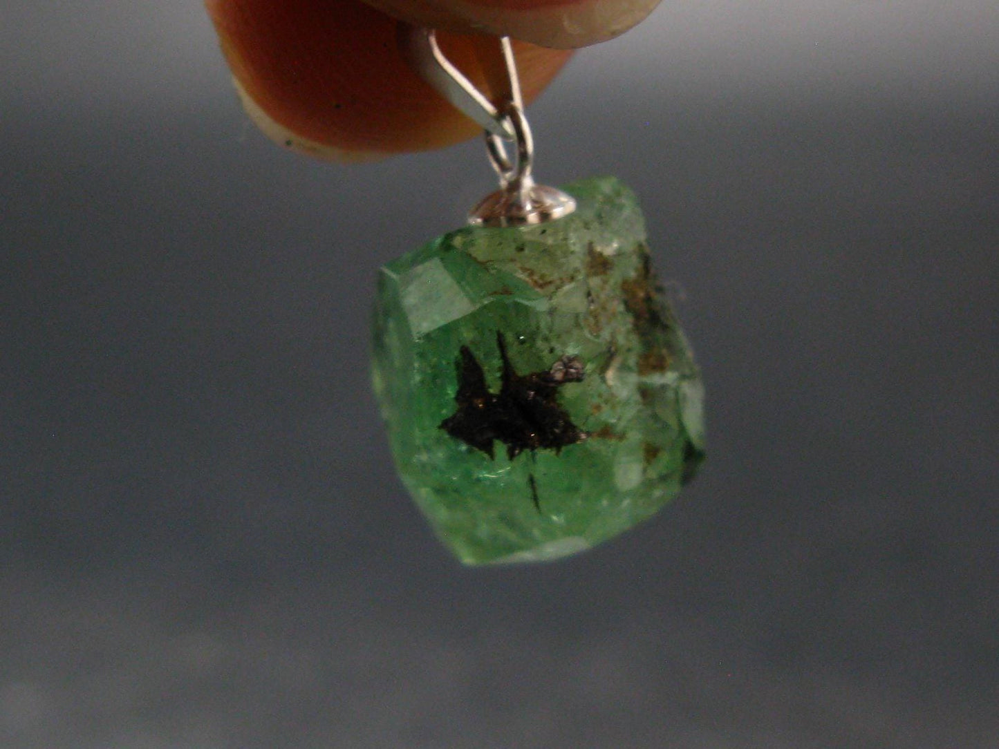 Tsavorite Gem Green Garnet Sterling Silver Pendant From Tanzania - 0.8" - 3.0 Grams