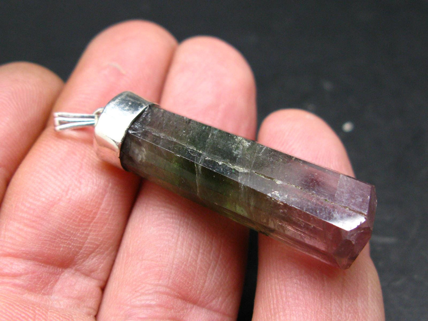 Gem Watermelon Tourmaline Crystal Silver Pendant From Brazil - 1.9" - 10.20 Grams