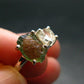 Moldavite Tektite and Herkimer Diamond Silver Ring - Size 7 - 2.69 Grams