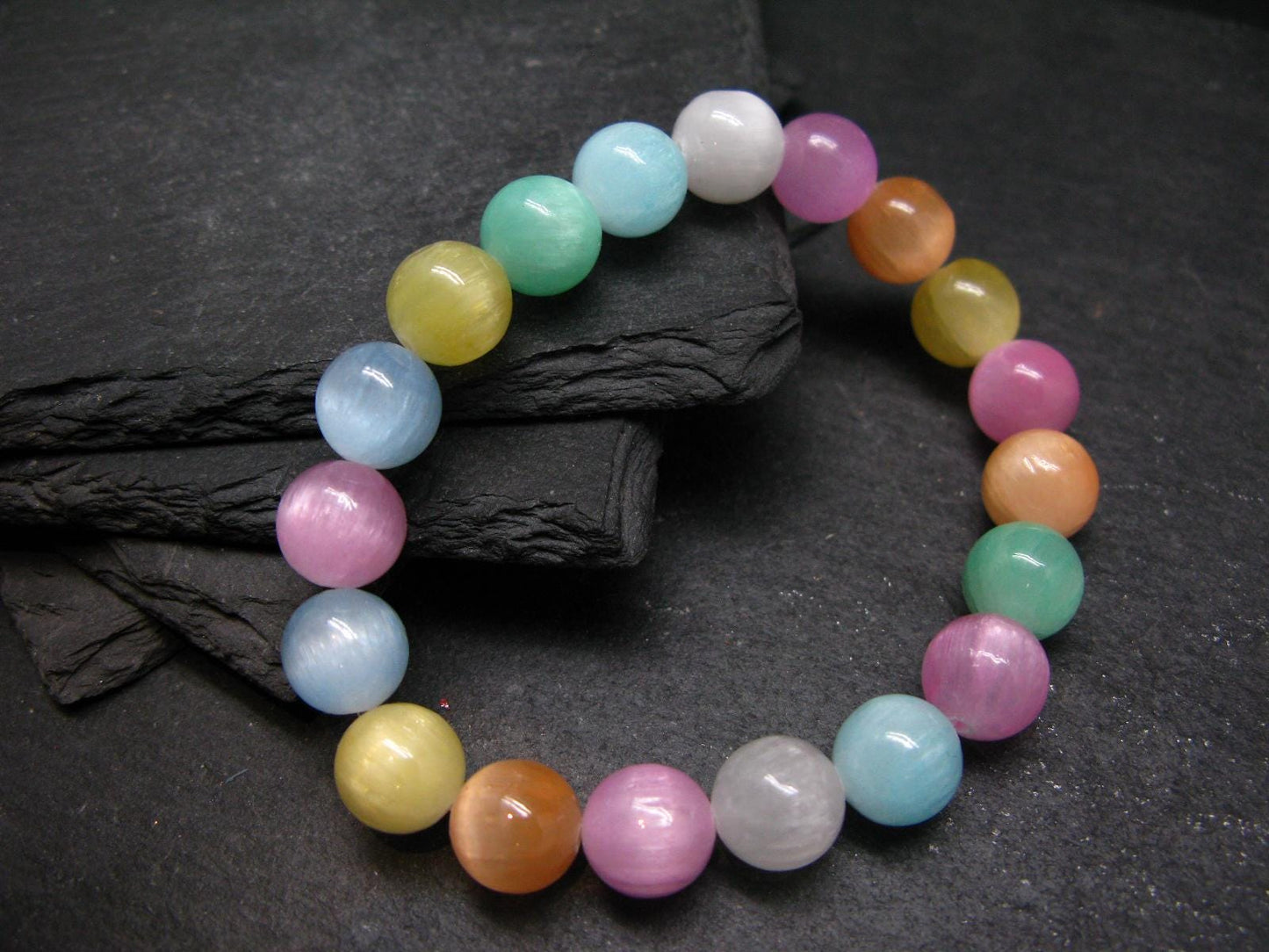 Selenite Colorful Genuine Bracelet ~ 7 Inches ~ 10mm Round Beads