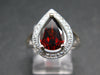 Natural Pear Shaped Faceted Red Garnet Rhodium Plated Sterling Silver Ring with CZ - Size 6.0