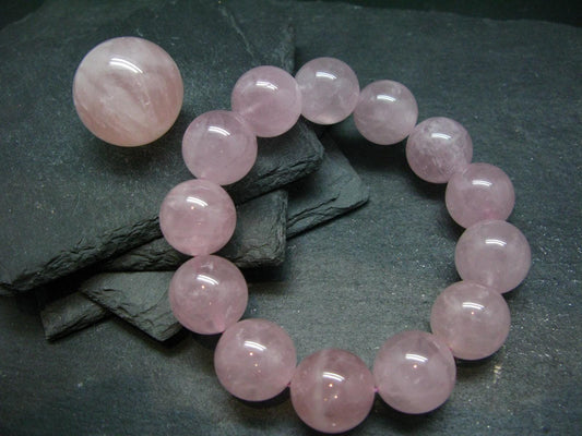 Rose Quartz Genuine Bracelet ~ 7.5 Inches ~ 18mm Round Beads