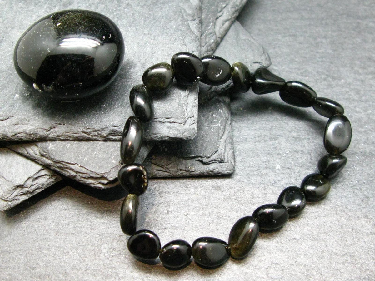 Goldsheen Obsidian Genuine Bracelet ~ 7 Inches ~ 10mm Tumbled Beads
