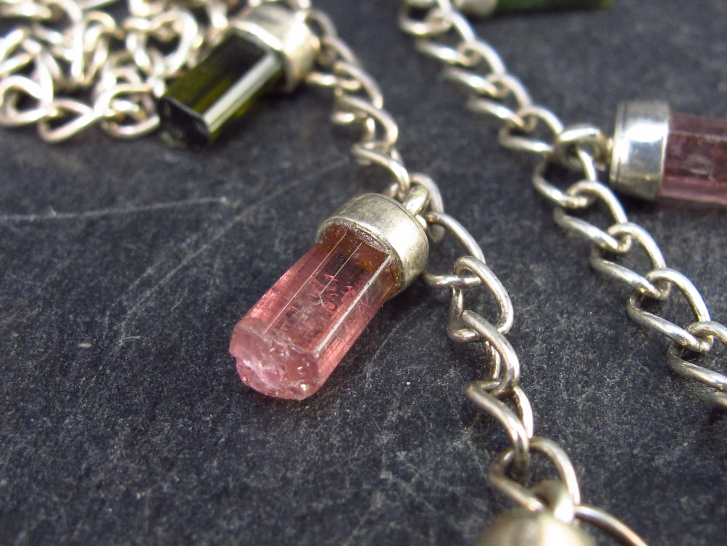 Tourmaline Crystal Silver Necklace from Brazil - 20" - 10.1 Grams