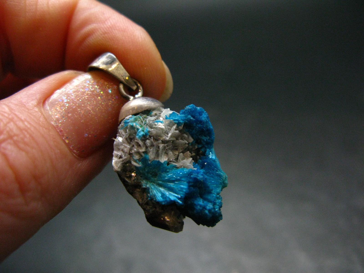 Cavansite Crystal Pendant In Sterling Silver From India - 1.3" - 4.42 Grams