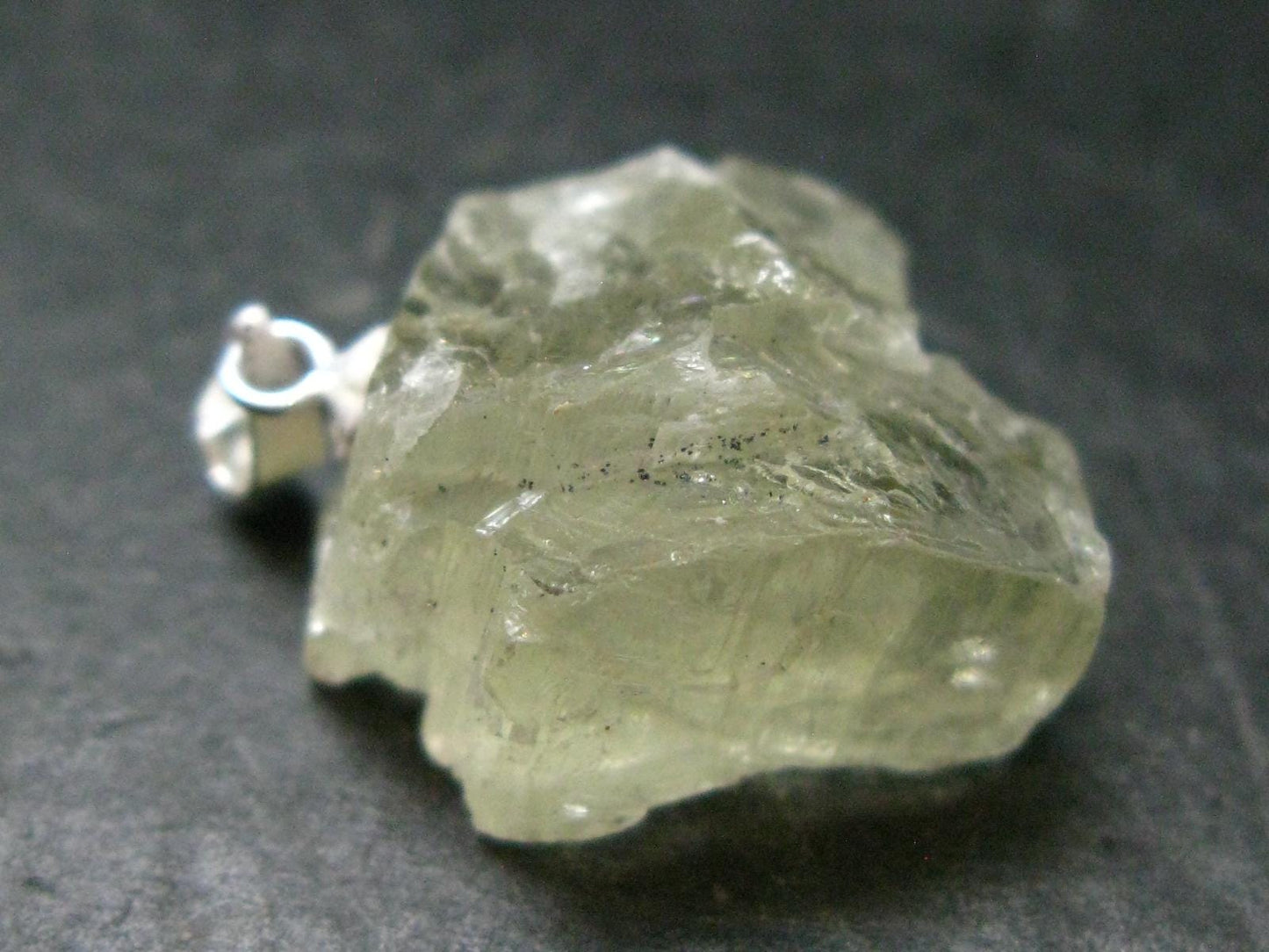 Hiddenite Green Gem Spodumene Silver Pendant Crystal From Brazil - 1.0" - 6.14 Grams