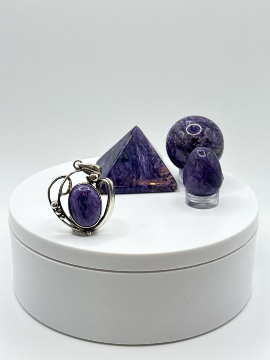 Charoite Sterling Silver Pendant – Oval Cabochon - 8.64 Grams