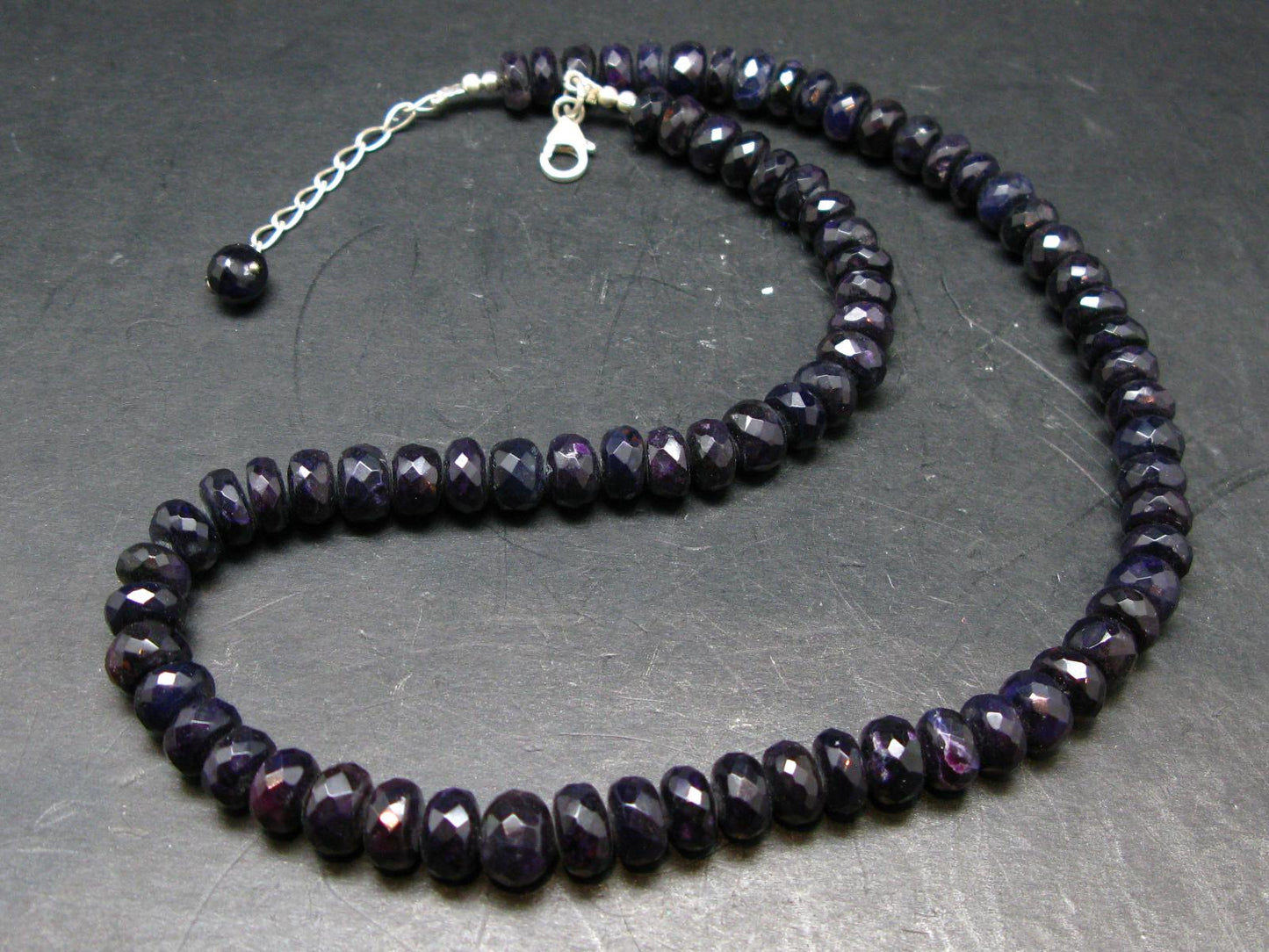 Purple Sugilite Rondelle Faceted Beads Necklace From Namibia - 19" - 48.64 Grams