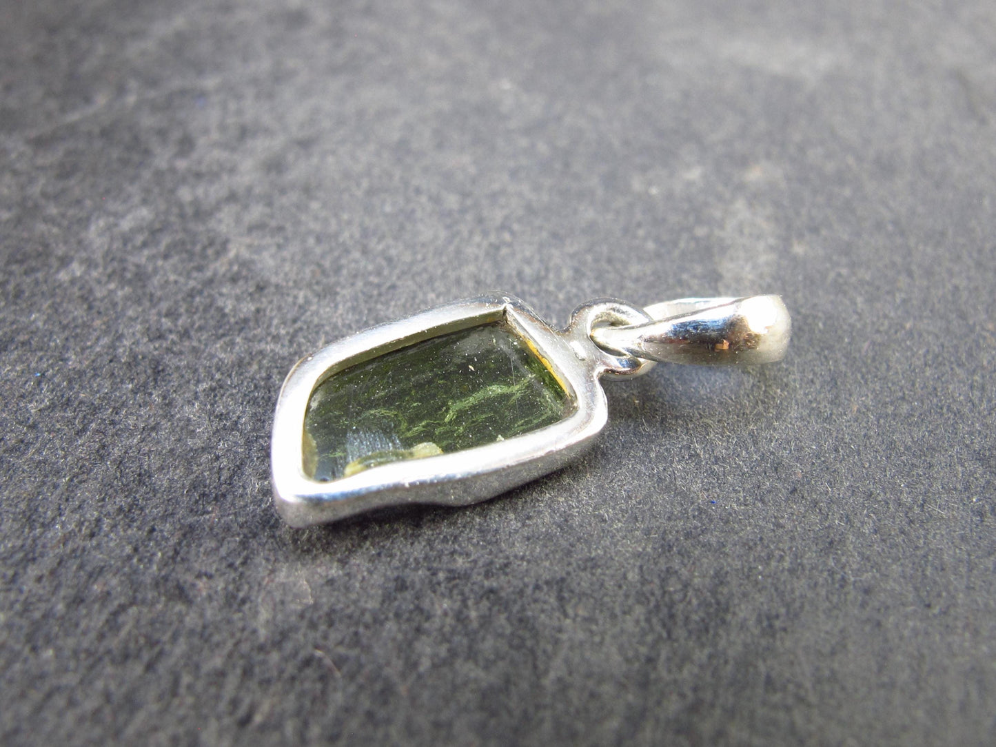 Natural Gem Moldavite Tektite SS Pendant from Czech Republic - 1.30 Grams - 0.9"