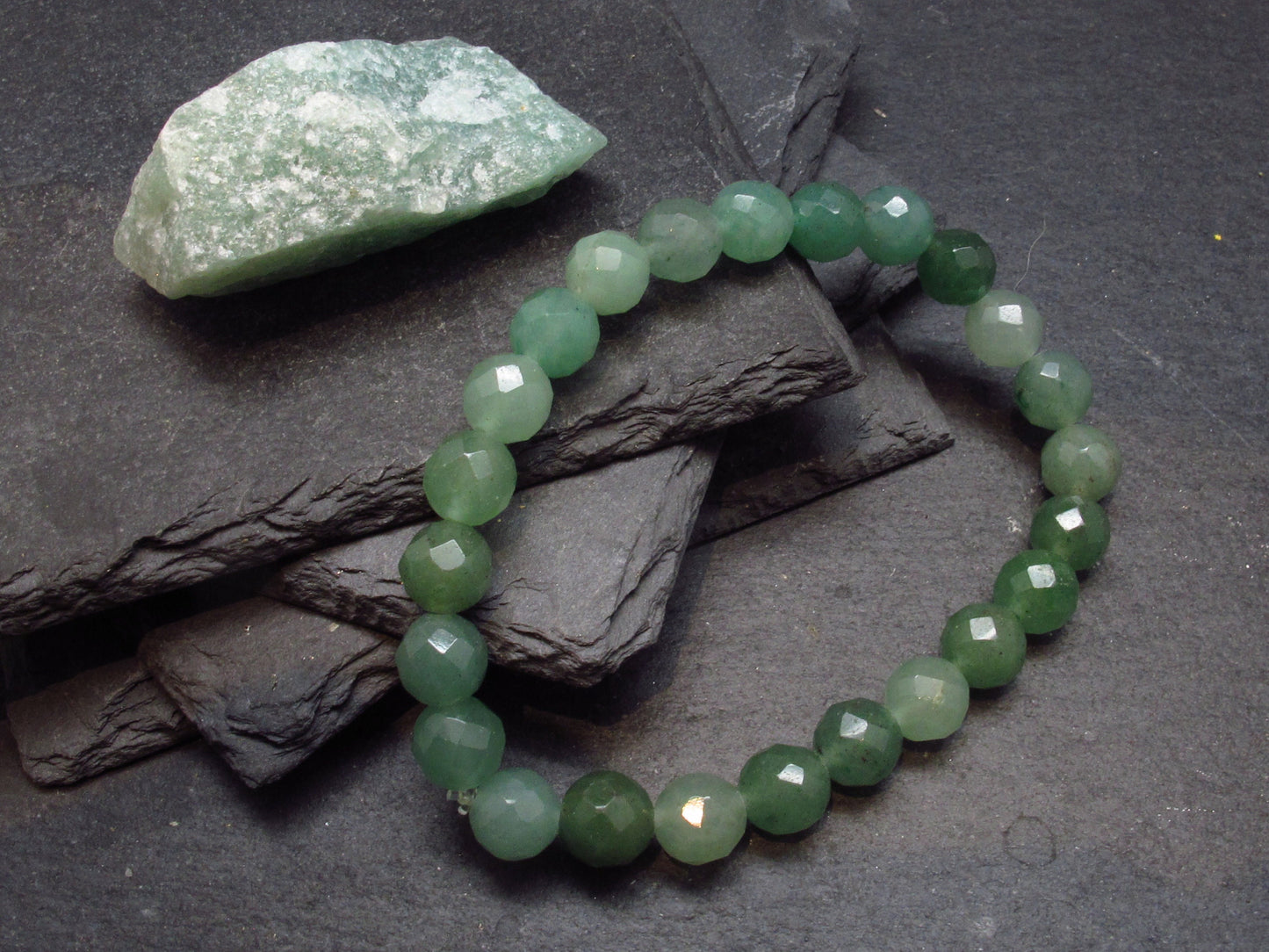 Green Aventurine Genuine Bracelet ~ 7 Inches ~ 8mm Round Facetted Beads